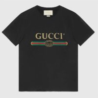 Gucci Men GG Washed T-Shirt Gucci Logo Black Crewneck Oversize Fit (2)