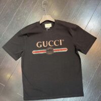 Gucci Men GG Washed T-Shirt Gucci Logo Black Crewneck Oversize Fit (2)
