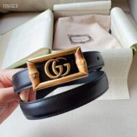 Gucci Unisex GG Belt Double G Buckle Bamboo Black Leather 1.8 CM Width (6)