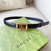 Gucci Unisex GG Belt Double G Buckle Bamboo Black Leather 1.8 CM Width (6)