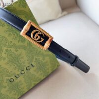 Gucci Unisex GG Belt Double G Buckle Bamboo Black Leather 1.8 CM Width (6)