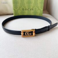 Gucci Unisex GG Belt Double G Buckle Bamboo Black Leather 1.8 CM Width (6)