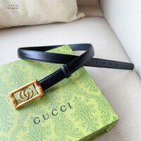 Gucci Unisex GG Belt Double G Buckle Bamboo Black Leather 1.8 CM Width (6)