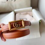 Gucci Unisex GG Belt Double G Buckle Bamboo Cuir Leather 1.8 CM Width - Imagen 6