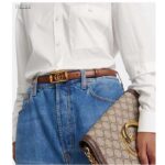 Gucci Unisex GG Belt Double G Buckle Bamboo Cuir Leather 1.8 CM Width - Imagen 10