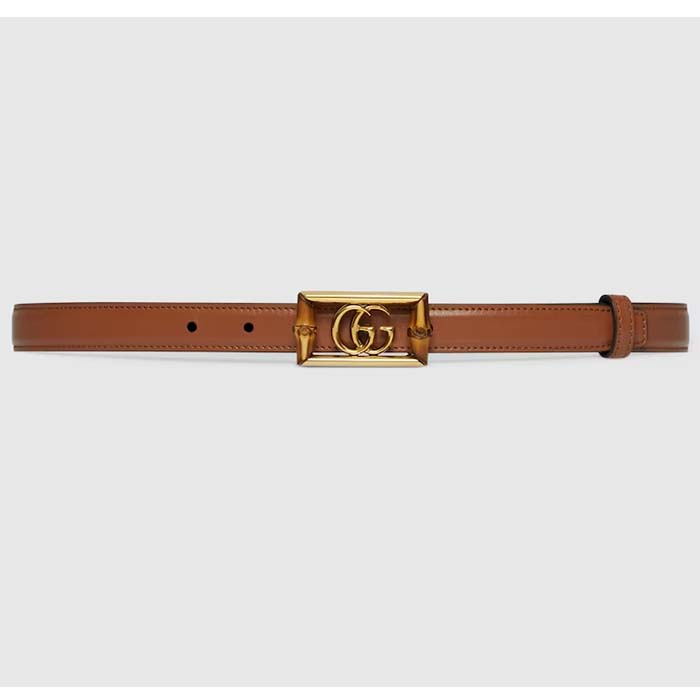 Gucci Unisex GG Belt Double G Buckle Bamboo Cuir Leather 1.8 CM Width