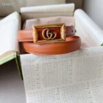 Gucci Unisex GG Belt Double G Buckle Bamboo Cuir Leather 1.8 CM Width - Imagen 4