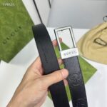 Gucci Unisex GG Belt Rectangular Buckle Black Leather 3.6 CM Width - immagine 10