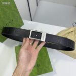 Gucci Unisex GG Belt Rectangular Buckle Black Leather 3.6 CM Width - immagine 9