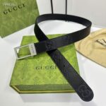 Gucci Unisex GG Belt Rectangular Buckle Black Leather 3.6 CM Width - immagine 3