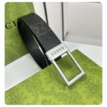 Gucci Unisex GG Belt Rectangular Buckle Black Leather 3.6 CM Width - immagine 5