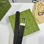 Gucci Unisex GG Belt Rectangular Buckle Black Leather 3.6 CM Width - immagine 6