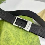 Gucci Unisex GG Belt Rectangular Buckle Black Leather 3.6 CM Width - immagine 2
