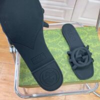Gucci Unisex GG Interlocking G Slide Sandal Black Rubber Flat (10)