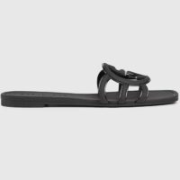 Gucci Unisex GG Interlocking G Slide Sandal Black Rubber Flat (10)