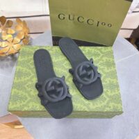 Gucci Unisex GG Interlocking G Slide Sandal Black Rubber Flat (10)