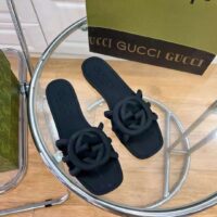 Gucci Unisex GG Interlocking G Slide Sandal Black Rubber Flat (10)