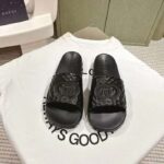 Gucci Unisex GG Interlocking G Slide Sandal Black Textured Rubber - Imagen 5