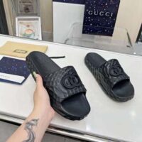 Gucci Unisex GG Interlocking G Slide Sandal Black Textured Rubber (3)