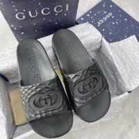 Gucci Unisex GG Interlocking G Slide Sandal Black Textured Rubber (3)