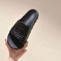 Gucci Unisex GG Interlocking G Slide Sandal Black Textured Rubber (3)