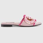 Gucci Unisex GG Interlocking G Slide Sandal Fuchsia Canvas Läder Platta Skor