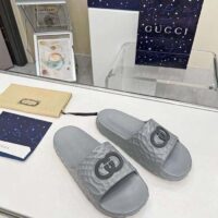 Gucci Unisex GG Interlocking G Slide Sandal Grey Textured Rubber (4)