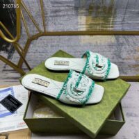Gucci Unisex GG Interlocking G Slide Sandal Light Aquamarine Canvas Leather Flat (9)
