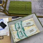 Gucci Unisex GG Interlocking G Slide Sandal Light Aquamarine Canvas Leather Flat - Image 4