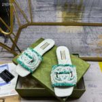 Gucci Unisex GG Interlocking G Slide Sandal Light Aquamarine Canvas Leather Flat - Image 3