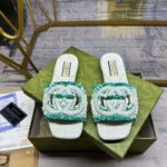 Gucci Unisex GG Interlocking G Slide Sandal Light Aquamarine Canvas Leather Flat - Image 6