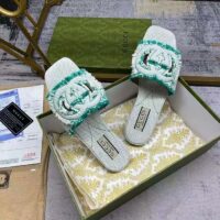 Gucci Unisex GG Interlocking G Slide Sandal Light Aquamarine Canvas Leather Flat (9)
