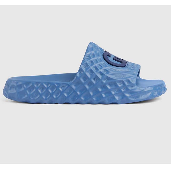 Gucci Unisex GG Interlocking G Slide Sandal Light Blue Textured Rubber