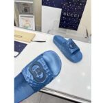 Gucci Unisex GG Interlocking G Slide Sandal Light Blue Textured Rubber - immagine 5