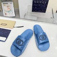 Gucci Unisex GG Interlocking G Slide Sandal Light Blue Textured Rubber (2)