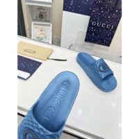 Gucci Unisex GG Interlocking G Slide Sandal Light Blue Textured Rubber (2)