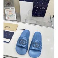 Gucci Unisex GG Interlocking G Slide Sandal Light Blue Textured Rubber (2)