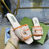 Gucci Unisex GG Interlocking G Slide Sandal Orange Canvas Leather Flat (1)