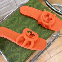 Gucci Unisex GG Interlocking G Slide Sandal Orange Rubber Flat (10)