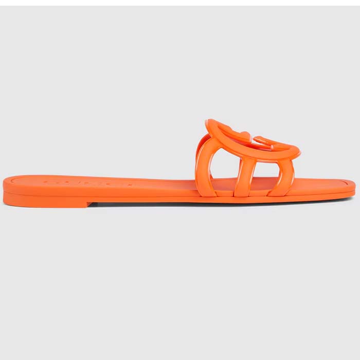 Gucci Unisex GG Interlocking G Slide Sandal Orange Rubber Flat