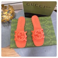 Gucci Unisex GG Interlocking G Slide Sandal Orange Rubber Flat (10)