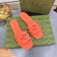 Gucci Unisex GG Interlocking G Slide Sandal Orange Rubber Flat (10)