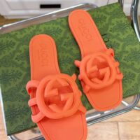 Gucci Unisex GG Interlocking G Slide Sandal Orange Rubber Flat (10)