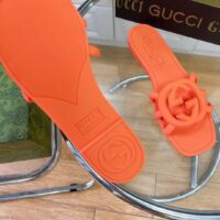 Gucci Unisex GG Interlocking G Slide Sandal Orange Rubber Flat (10)