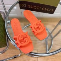 Gucci Unisex GG Interlocking G Slide Sandal Orange Rubber Flat (10)