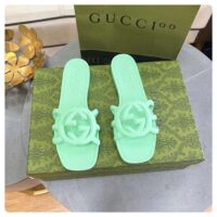 Gucci Unisex GG Interlocking G Slide Sandal Pale Green Rubber Flat (9)