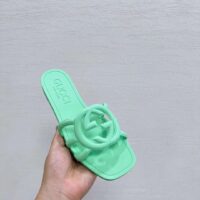 Gucci Unisex GG Interlocking G Slide Sandal Pale Green Rubber Flat (9)