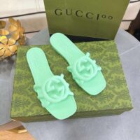 Gucci Unisex GG Interlocking G Slide Sandal Pale Green Rubber Flat (9)