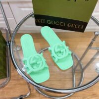 Gucci Unisex GG Interlocking G Slide Sandal Pale Green Rubber Flat (9)