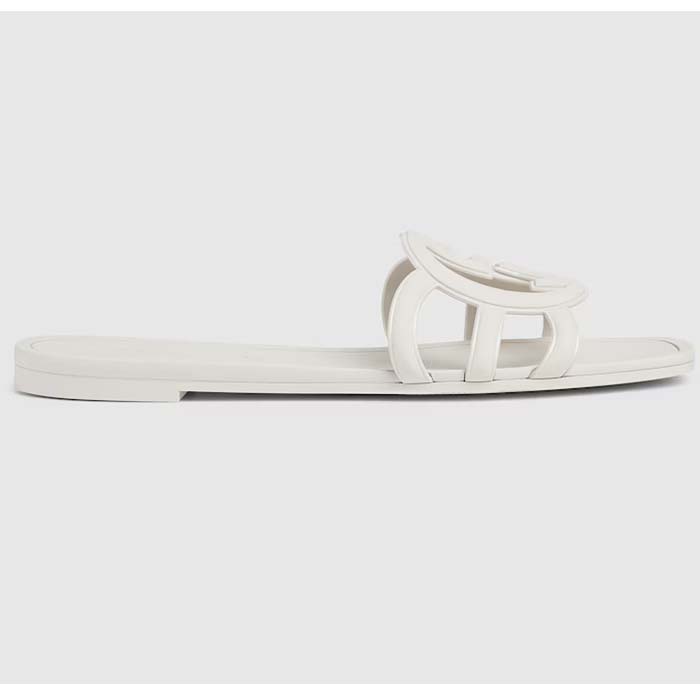 Gucci Unisex GG Interlocking G Slide Sandal White Rubber Flat